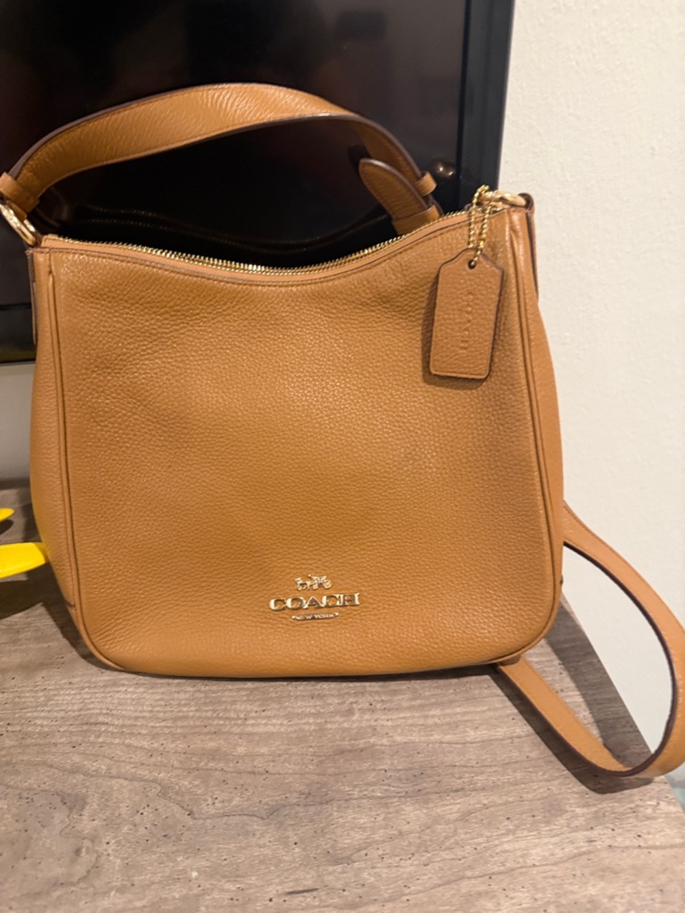 Coach Saddle Tan Pebbled Leather Shoulder Bag with Gold Hardware